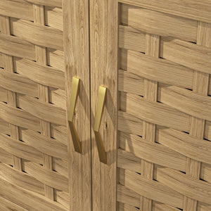 English Elm 67'' Tall Pantry Buffet Cabinet with Glass Doors, Wine Glass Rack, 150lb Load, Dust-Proof Wood Finish W2227P156035