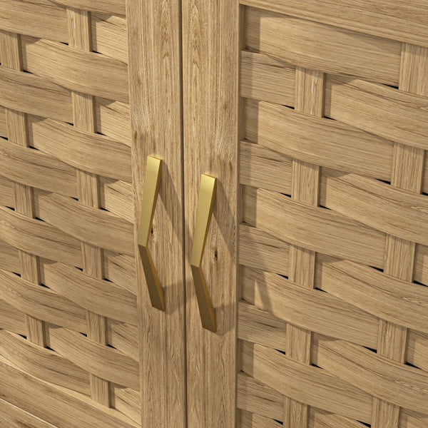 English Elm 67'' Tall Pantry Buffet Cabinet with Glass Doors, Wine Glass Rack, 150lb Load, Dust-Proof Wood Finish W2227P156035