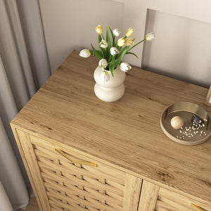 English Elm Storage Cabinet Wood Sideboard with 3 Doors, Adjustable Shelf, Anti-Tip, Gold Handles, 51" long W2227P156055