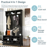 Hearth and Haven On-Trend All in One Hall Tree with 3 Top Shelves and 2 Flip Shoe Storage Drawers, Wood Hallway Organizer with Storage Bench and Metal Hanging Hooks WF300971AAB