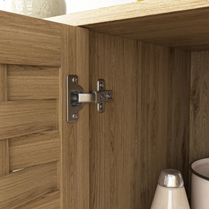 English Elm Storage Cabinet Wood Sideboard with 3 Doors, Adjustable Shelf, Anti-Tip, Gold Handles, 51" long W2227P156055