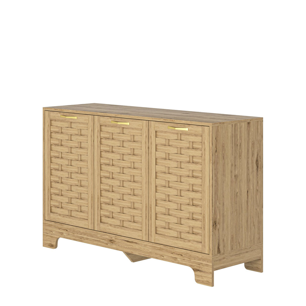 English Elm Storage Cabinet Wood Sideboard with 3 Doors, Adjustable Shelf, Anti-Tip, Gold Handles, 51" long W2227P156055