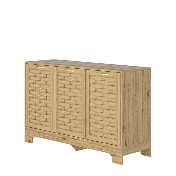 English Elm Storage Cabinet Wood Sideboard with 3 Doors, Adjustable Shelf, Anti-Tip, Gold Handles, 51" long W2227P156055