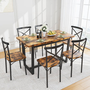 English Elm 7 7-Piece Dining Set Brown MDF & Metal Modern Kitchen Table with 6 Chairs Sturdy 22mm Board, 440lb Chair Capacity, Compact 52x28in Table for Breakfast Nook and Living Room W578S00006