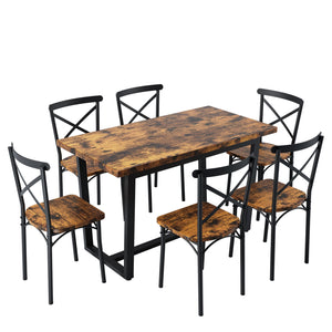 English Elm 7 7-Piece Dining Set Brown MDF & Metal Modern Kitchen Table with 6 Chairs Sturdy 22mm Board, 440lb Chair Capacity, Compact 52x28in Table for Breakfast Nook and Living Room W578S00006