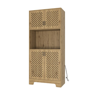 English Elm 71" Tall Farmhouse Kitchen Pantry Cabinet with Built-In Outlet, Microwave Stand, Drawers & Shelves for Stylish Wood Storage and Counter Space in Dining Room W2227P156038