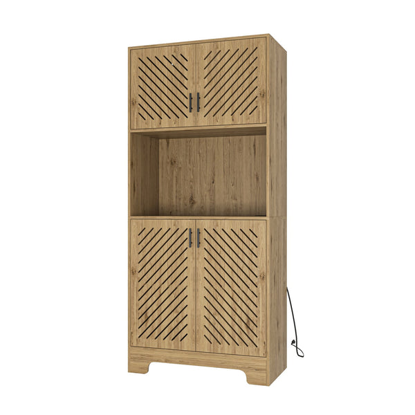 English Elm 71" Tall Farmhouse Kitchen Pantry Cabinet with Built-In Outlet, Microwave Stand, Drawers & Shelves for Stylish Wood Storage and Counter Space in Dining Room W2227P156038