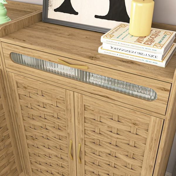 English Elm Coffee Bar Cabinet with Barn Door Accent, Modern Farmhouse Buffet Sideboard, 150lb Top, Versatile Storage W2227P156019