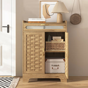 English Elm Coffee Bar Cabinet with Barn Door Accent, Modern Farmhouse Buffet Sideboard, 150lb Top, Versatile Storage W2227P156019