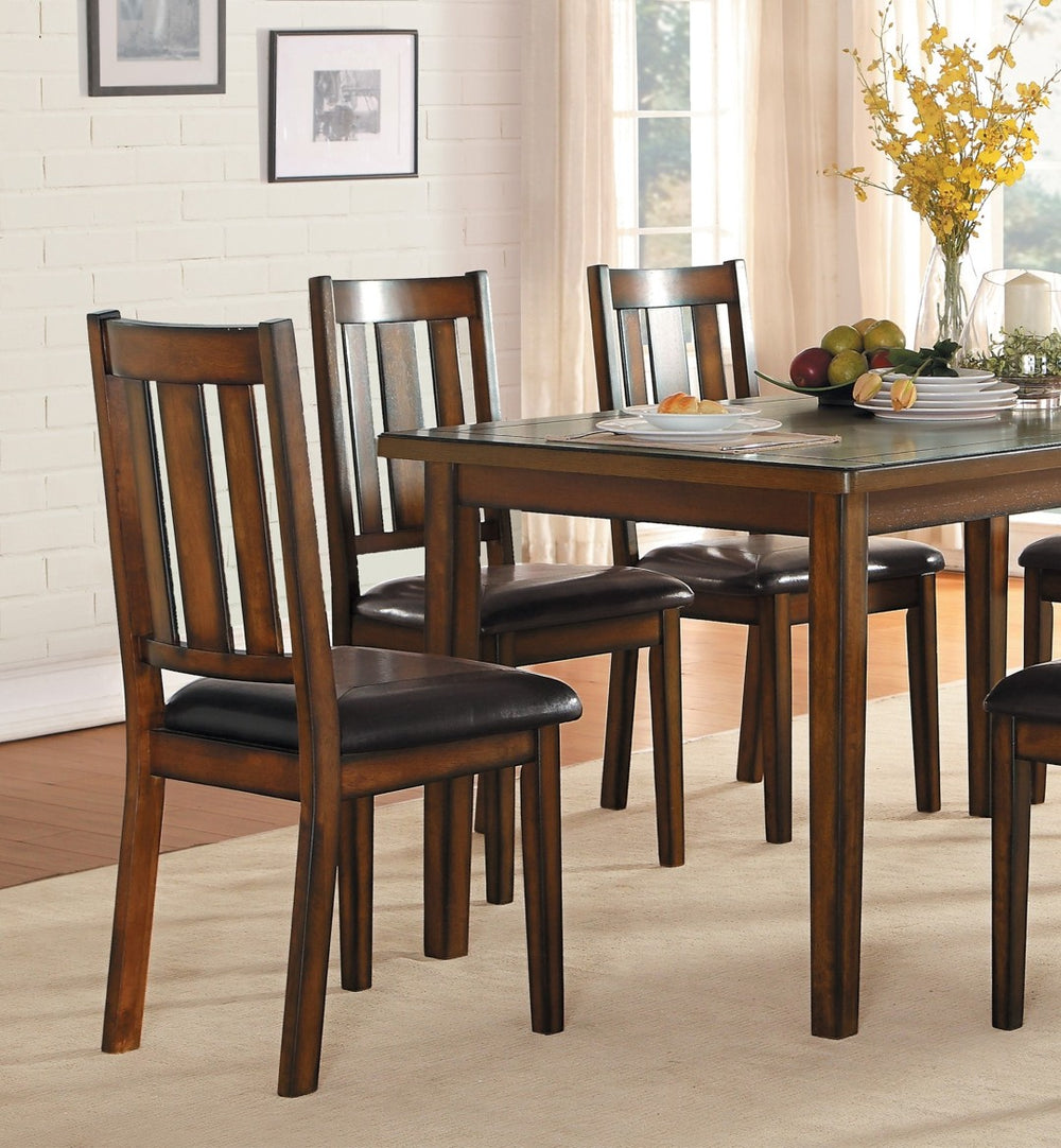 English Elm Espresso Six Piece Dining Set with Faux Leather Bench and Four Splat Back Chairs B011P170610