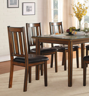 English Elm Espresso Six Piece Dining Set with Faux Leather Bench and Four Splat Back Chairs B011P170610