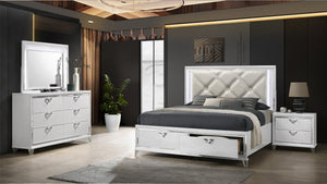 English Elm Modern Prism King 4PC Bedroom Set with LED Headboard, Mirror Accents, V-Handle Storage & Tufting B009S01226