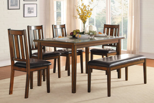 English Elm Espresso Six Piece Dining Set with Faux Leather Bench and Four Splat Back Chairs B011P170610
