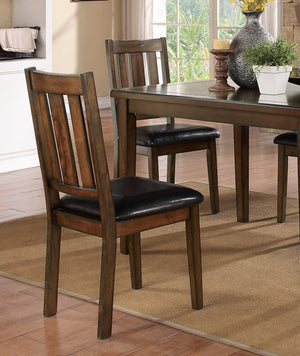 English Elm Dark Brown Cherry Mosely 5pc Dining Set with Routed Table Vertical Slat Chairs Black Faux Leather Upholstery 47.5"x35.5" B011P170669