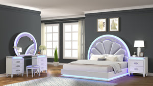 English Elm Perla Glamorous 4-Pc LED Bedroom Set with Channel Tufted Headboard, Crystal Accents & Storage 659436133365