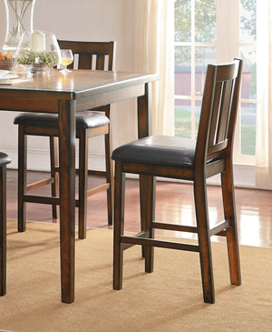 English Elm Espresso Counter Height Dining Set Acacia Wood Table Four Splat Back Faux Leather Chairs B011P170608