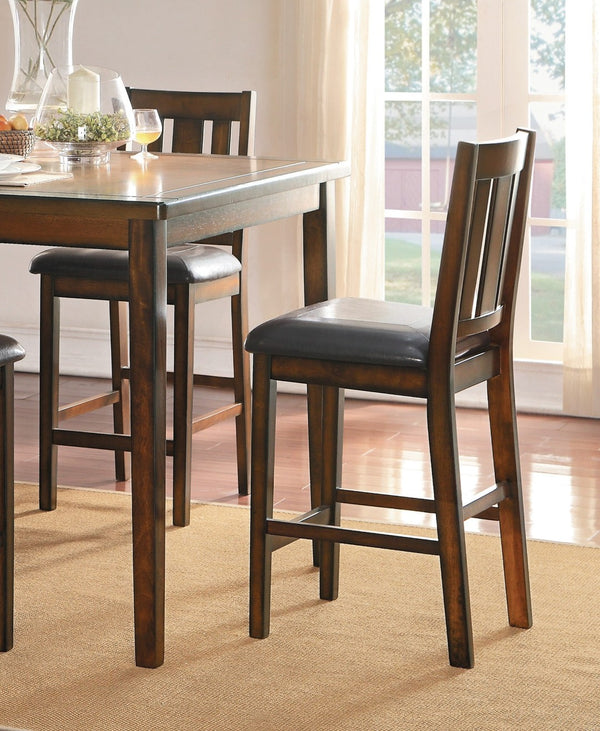 English Elm Espresso Counter Height Dining Set Acacia Wood Table Four Splat Back Faux Leather Chairs B011P170608