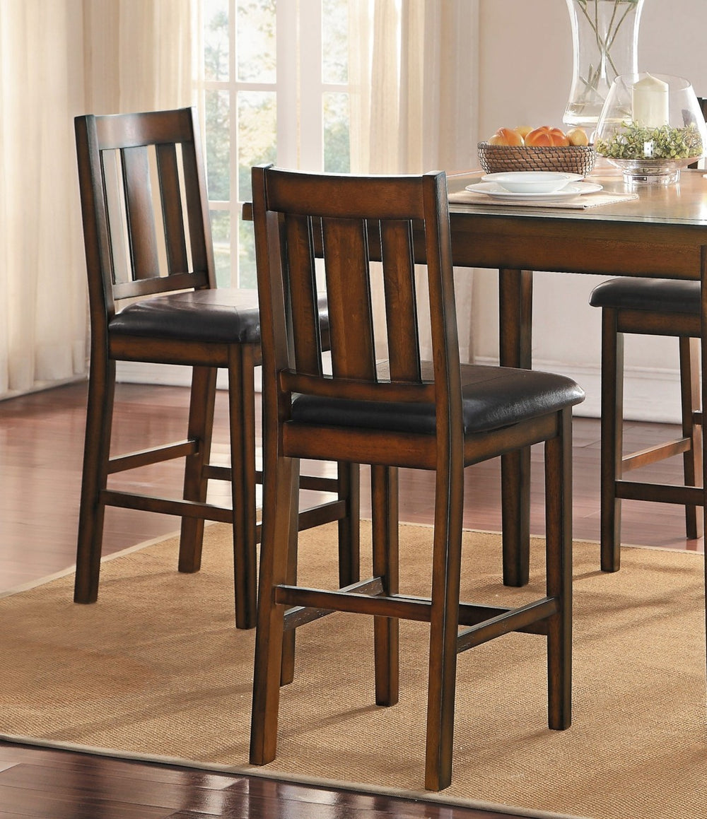 English Elm Espresso Counter Height Dining Set Acacia Wood Table Four Splat Back Faux Leather Chairs B011P170608