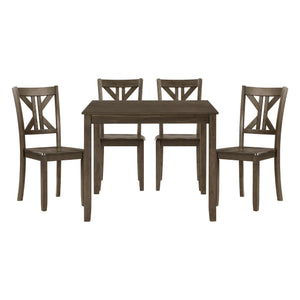 English Elm Charcoal Rivera 5PC Dining Set with X-Back Wood Chairs and Square 36" Table in Charcoal Brown Finish B011P170600