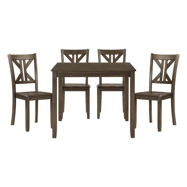 English Elm Charcoal Rivera 5PC Dining Set with X-Back Wood Chairs and Square 36" Table in Charcoal Brown Finish B011P170600