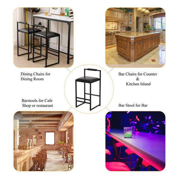 English Elm Black Pu Leather Counter Stools Set of 2 Padded Low Back Kitchen Bar Seating W1757122139