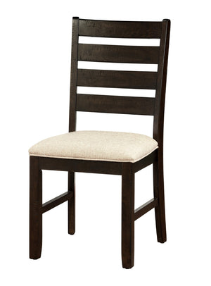 English Elm 7pc Acacia Veneer Rectangular Dining Set with Ladder Back Chairs Beige Cushioned Seats B011P170620