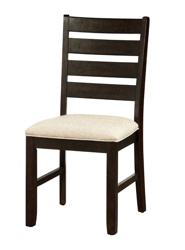 English Elm 7pc Acacia Veneer Rectangular Dining Set with Ladder Back Chairs Beige Cushioned Seats B011P170620
