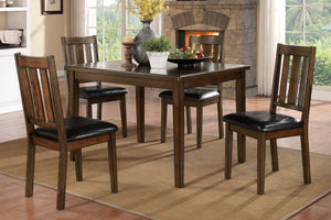 English Elm Dark Brown Cherry Mosely 5pc Dining Set with Routed Table Vertical Slat Chairs Black Faux Leather Upholstery 47.5"x35.5" B011P170669