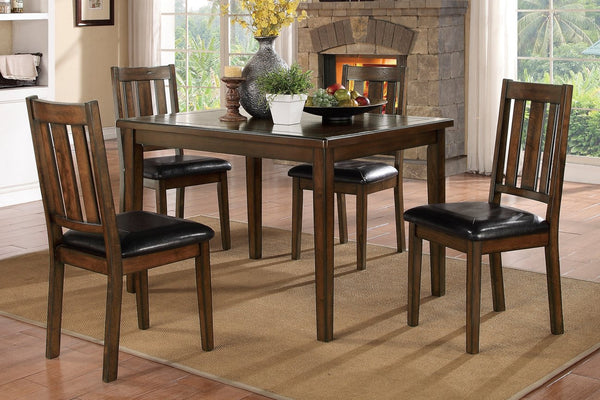 English Elm Dark Brown Cherry Mosely 5pc Dining Set with Routed Table Vertical Slat Chairs Black Faux Leather Upholstery 47.5"x35.5" B011P170669