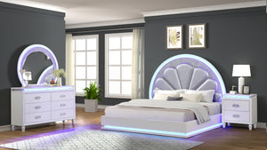 English Elm King Perla 4-Pc LED Bedroom Set with Solid Wood, Upholstered Tufted Headboard & Luxe Storage 659436277809