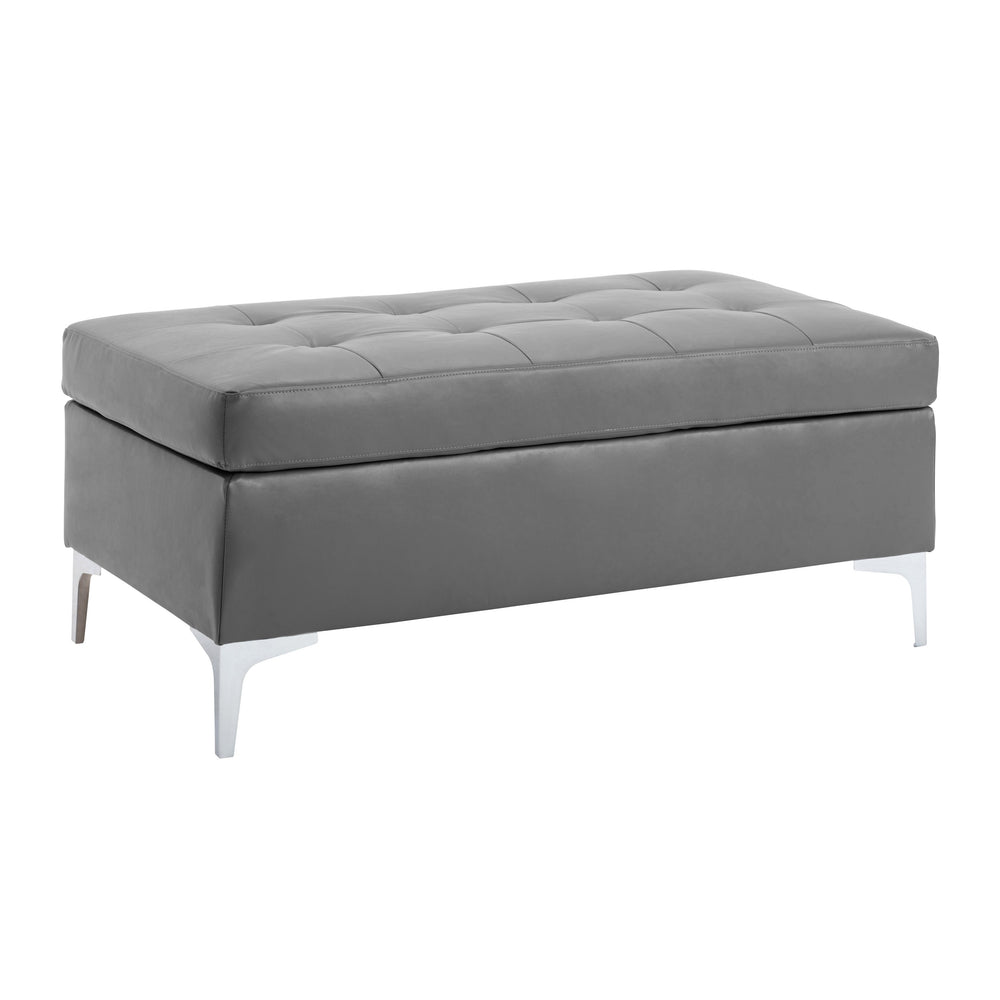 English Elm Contemporary Gray Tufted Ottoman Faux Leather 45" x 25" Modern Footrest Solid Wood Frame Silver Legs B011P170546