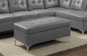 English Elm Contemporary Gray Tufted Ottoman Faux Leather 45" x 25" Modern Footrest Solid Wood Frame Silver Legs B011P170546