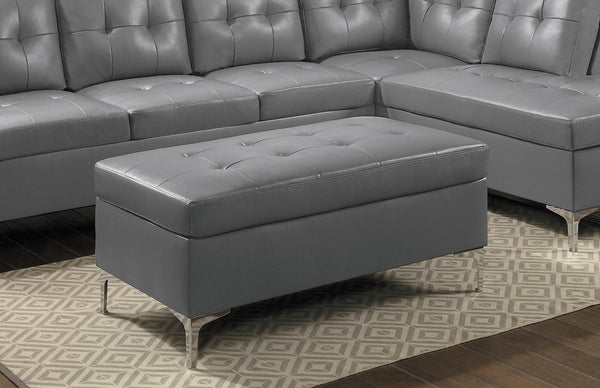 English Elm Contemporary Gray Tufted Ottoman Faux Leather 45" x 25" Modern Footrest Solid Wood Frame Silver Legs B011P170546