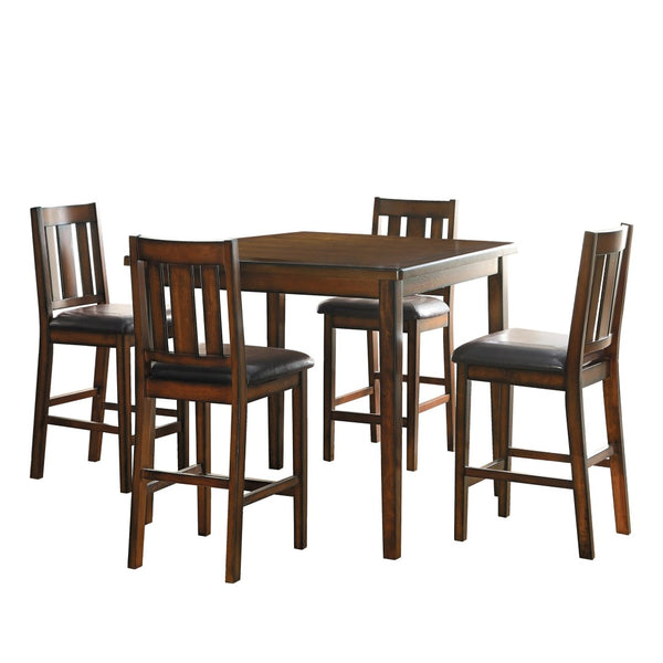 English Elm Espresso Counter Height Dining Set Acacia Wood Table Four Splat Back Faux Leather Chairs B011P170608