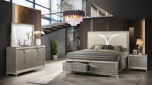 English Elm Modern 4Pc King Bedroom Set With Led Headboard, Stylish Storage, And Contemporary Wood Accents B009S01026