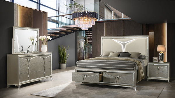 English Elm Modern 4Pc King Bedroom Set With Led Headboard, Stylish Storage, And Contemporary Wood Accents B009S01026