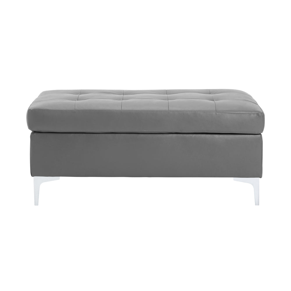 English Elm Contemporary Gray Tufted Ottoman Faux Leather 45" x 25" Modern Footrest Solid Wood Frame Silver Legs B011P170546