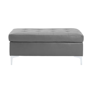 English Elm Contemporary Gray Tufted Ottoman Faux Leather 45" x 25" Modern Footrest Solid Wood Frame Silver Legs B011P170546