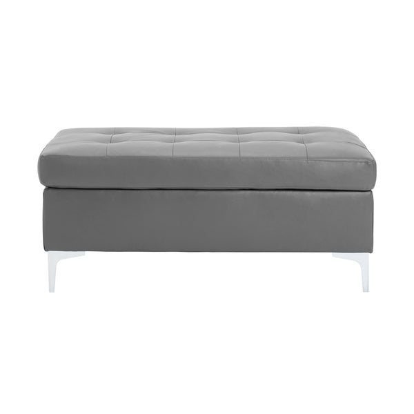 English Elm Contemporary Gray Tufted Ottoman Faux Leather 45" x 25" Modern Footrest Solid Wood Frame Silver Legs B011P170546