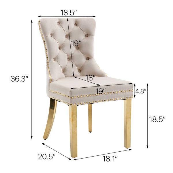 English Elm Hengming Velvet Wingback Dining Chairs Tufted Nailhead Trim Formal Set of 2 Beige W212P439620
