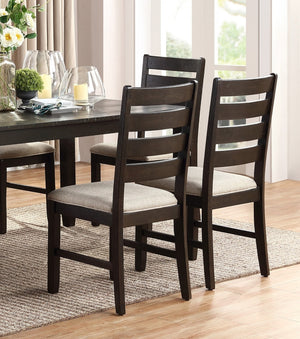 English Elm 7pc Acacia Veneer Rectangular Dining Set with Ladder Back Chairs Beige Cushioned Seats B011P170620