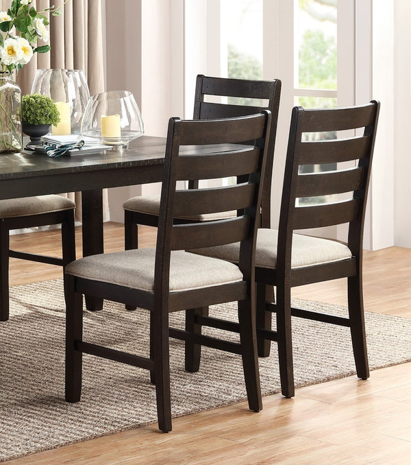 English Elm 7pc Acacia Veneer Rectangular Dining Set with Ladder Back Chairs Beige Cushioned Seats B011P170620