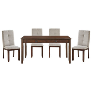 English Elm Dark Cherry 5-Piece Dining Set With Chenille Upholstered Chairs, Functional Drawers & Elegant Design B011S00845