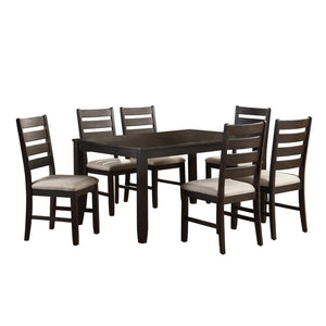 English Elm 7pc Acacia Veneer Rectangular Dining Set with Ladder Back Chairs Beige Cushioned Seats B011P170620
