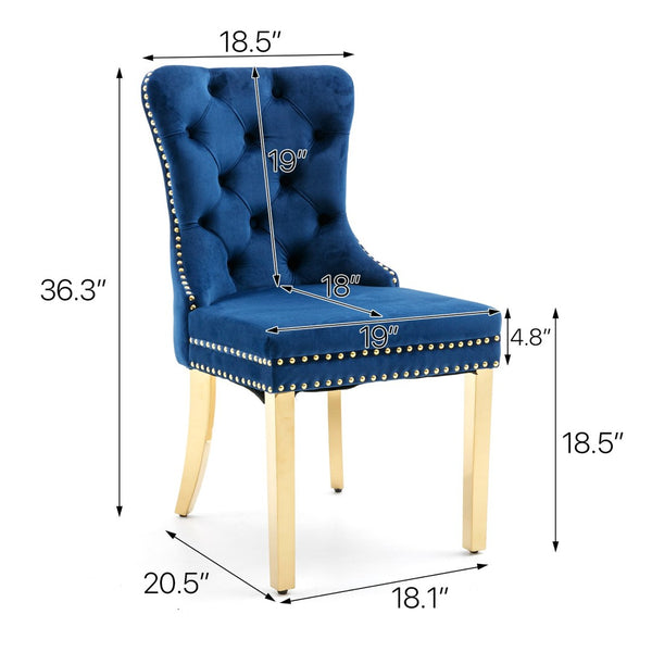 English Elm Hengming Velvet Wingback Dining Chairs Tufted Nailhead Trim Formal Set of 2 Dark Blue W212P439625