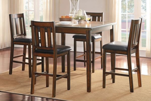 English Elm Espresso Counter Height Dining Set Acacia Wood Table Four Splat Back Faux Leather Chairs B011P170608