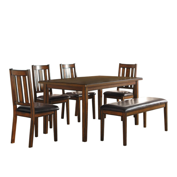 English Elm Espresso Six Piece Dining Set with Faux Leather Bench and Four Splat Back Chairs B011P170610