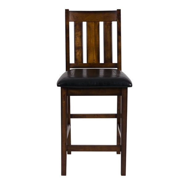 English Elm Espresso Counter Height Dining Set Acacia Wood Table Four Splat Back Faux Leather Chairs B011P170608