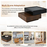 English Elm Multi-Functional Square 360°Rotating Coffee Table With 2 Drawers, High Gloss 2-Tier Center Table With Swivel Tabletop and Storage, Walnut Table Frame Side Table For Living Room, Black