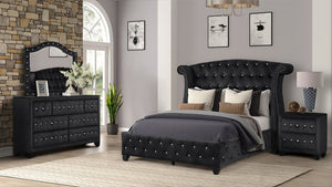 English Elm SOPHIA Crystal Tufted Full 4 Pc Upholstery Bedroom Set in Black — Glam Wood Bed, Dresser, Nightstand B009S01976